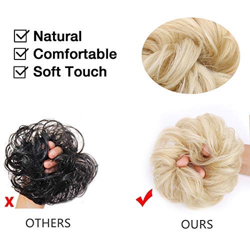 1PCS Messy Hair Bun Hair Scrunchies Extension Curly Wavy Messy Synthetic Chignon for Women (24/613#(Pale Ash Blonde Mix Bleach Blonde))