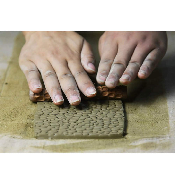 5Pcs Wooden Clay Texture Rolling Emboss Plaid Hand Rollers Polymer Clay Ceramic Pattern Pottery Tools
