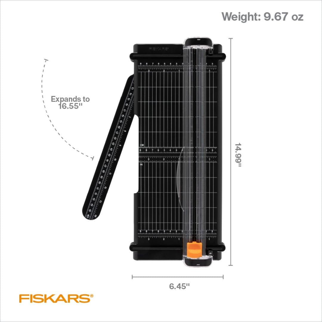 Recycled SureCut™ Portable Paper Trimmer - 12” Cut Length - Craft and Office Paper Cutter with Grid Lines - Black