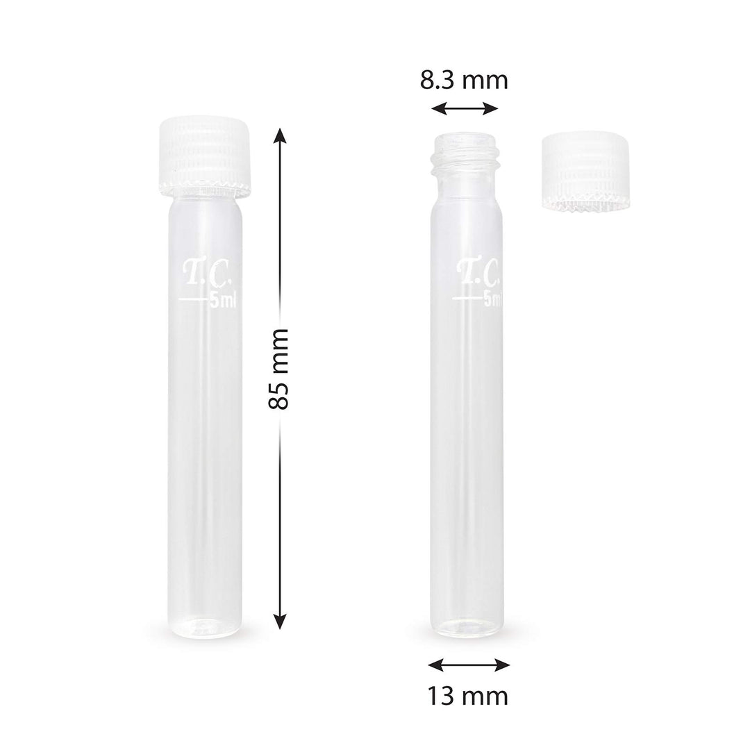 Glass Test Tubes with Leak-Proof Screw Caps and 5 ml Mark, 6 pcs, for Aquarium Water Checks (85mm)