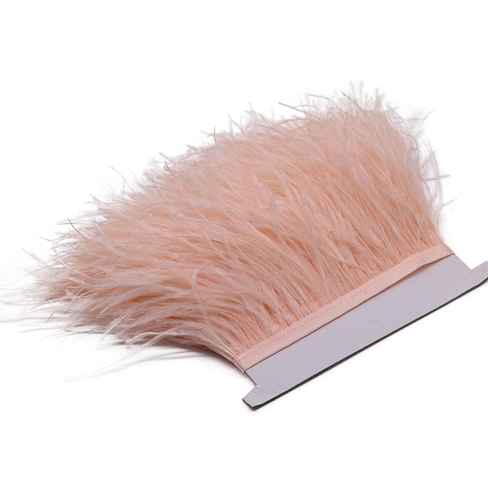 2 Yards Natural Fluffy Ostrich Feathers Trims Fringe Ribbon for Dress Sewing Crafts Wedding Decorations (champagne)