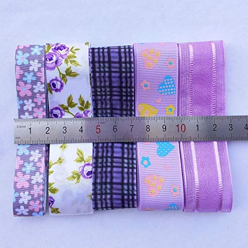 17yards Assorted Purple Satin Organza Grosgrain Ribbon Craft DIY Packing Hair Bow Accessory (Purple)