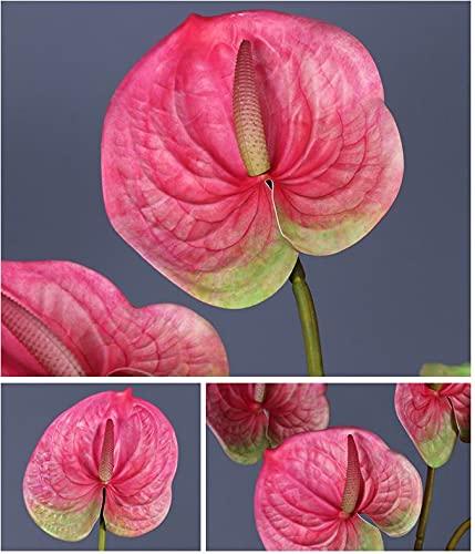 6 PCS 27 Simulation Large Artificial Anthurium Lily Flowers Permanent Flower for Home Decoration Bouquet and Green Leaf, Wedding Festival Decoration Flower Arrangement (Pink)