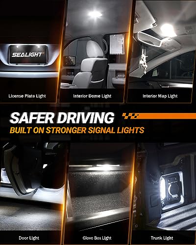 194 LED Bulbs 6000K White, 168 2825 T10 W5W 3030 Bright Chips, Dome Light, Map Door Courtesy License Plate Pack of 10