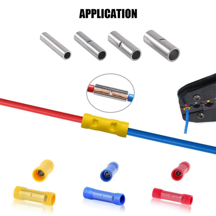 100 Pcs Non-Insulated Butt Connectors AWG 12-10 Uninsulated Butt Connectors Electrical Wire Crimp Ferrule Terminals