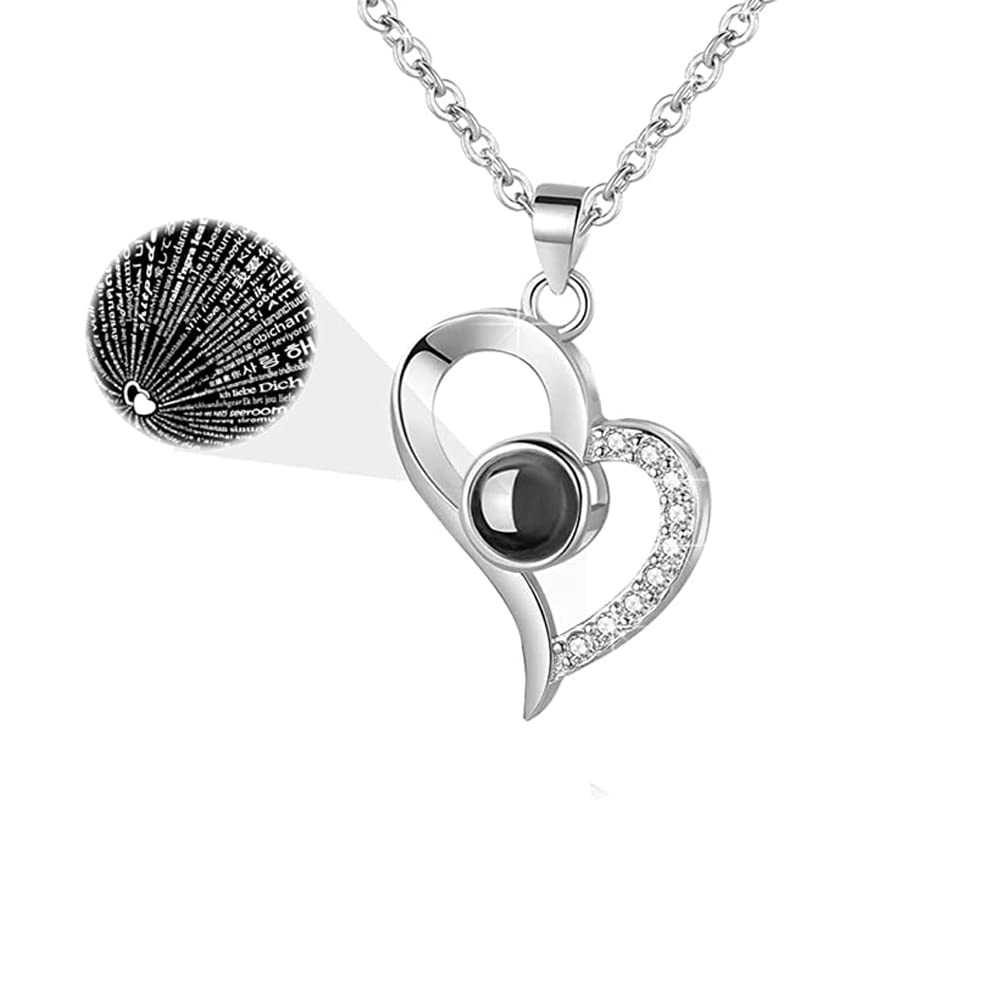 Chic I Love You Heart Necklace Memory 100 Languages to Express I Love You Pandent Necklace Christmas Surprise Gift for Her (Rose Gold)