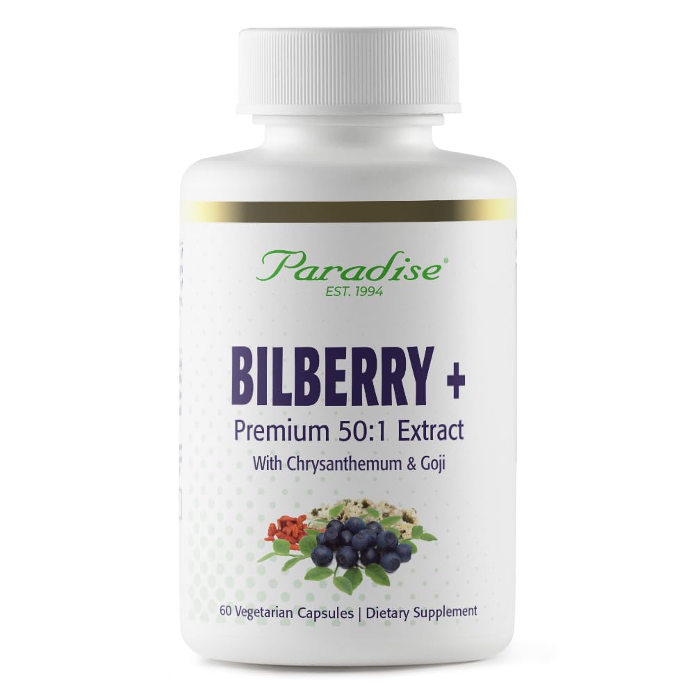 Bilberry with Goji &amp; Chrysanthemum Supplements, Super Potent, Ultra Pure, Non-GMO, Gluten Free, Vegan, 60 Vegetarian Capsules