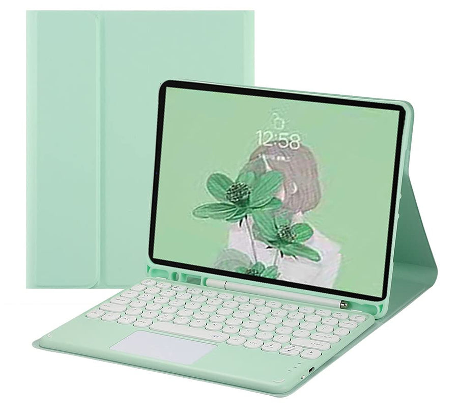 Keyboard Case for iPad Air 11 inch (M2)/ iPad Air 5th 4th Generation 10.9 inch Touchpad Detachable Round Key Keyboard Slim Folio Smart Cover for iPad Air 5 2022 Air 4 2020 (MintGreen)