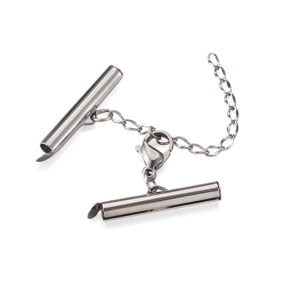 Beadthoven 260pcs 8sizes Stainless Steel Tube Slide On End Clasps with Twist Extender Chains Jump Rings Lobster Claw Clasps Crimp Cord Ends Findings for Jewelry Making 8/10/13/16/20/25/30/35MM