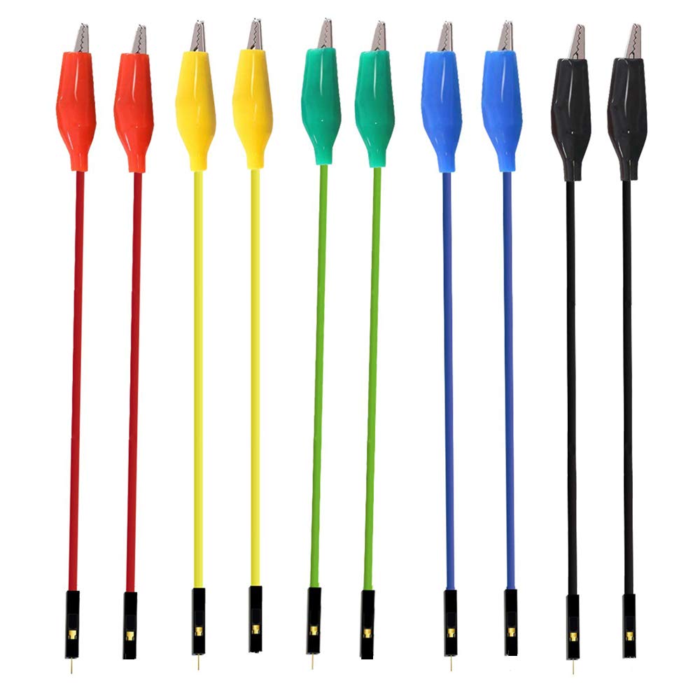 10pcs 12inch Alligator Clip to Breadboard Jumper Wires Test Lead, Alligator to Male and Female Jumpers for Arduino,Breadboard,Raspberry Pi(5 Male+5 Female)