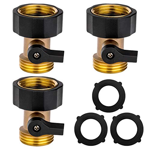 Heavy Duty Brass Shut Off Valve Garden Hose Connector,3PCS 3/4 Water Hose Single Shut Off Valve Garden Hose Connector
