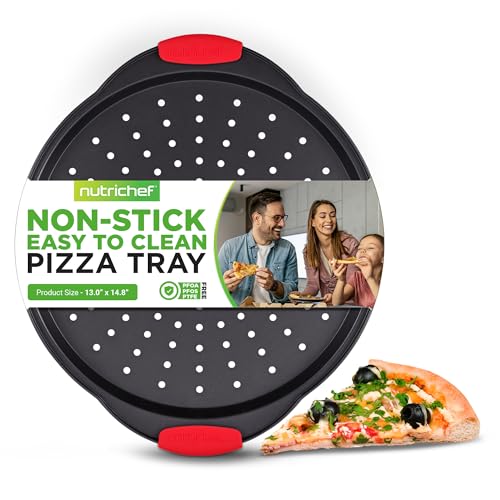 NutriChef 13-Inch Nonstick Pizza Tray - Round Carbon St
