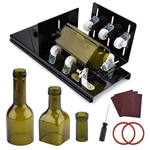 Glass Bottle Cutter, Bottle Cutter Upgraded Version, Round, Square Bottles and Bottlenecks, Suitable for Bottles of Wine, Beer, Whisky, Champagne, Water and Soda(Black)
