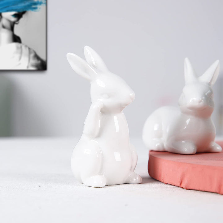 Ceramic Bunny Rabbits Figurine Decor, Porcelain Modern Art Home Decoration, Weddings Crafts Gifts, Statues for Easter Bunny Rabbits Decor