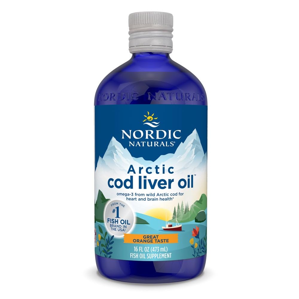 Arctic Cod Liver Oil, Orange - 16 oz - 1060 mg Total Omega-3s with EPA &amp; DHA - Heart &amp; Brain Health, Healthy Immunity, Overall Wellness - Non-GMO - 96 Servings