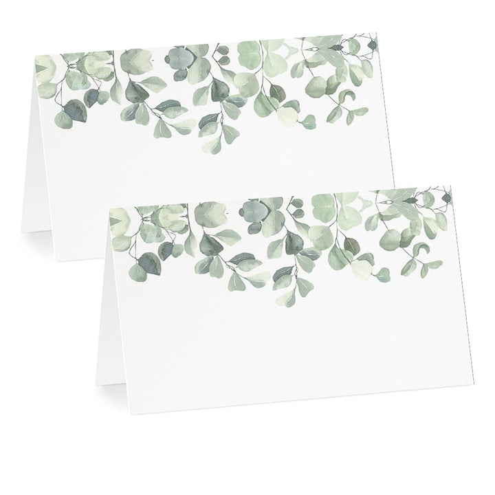 Eucalyptus Tent Cards - Food Labels for Buffet and Decorations - Perfect for Birthdays, Baby Showers, Parties - Pack of 50