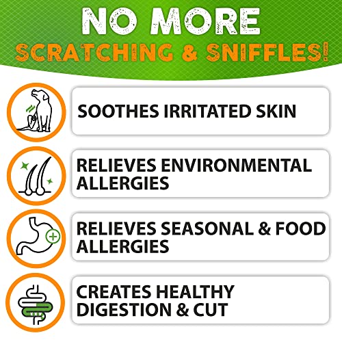 Dog Allergy Relief Chews - Dog Itch Relief - Omega 3 Fish Oil + Probiotics - Itchy Skin - Seasonal Allergies - Anti Itch Support & Hot Spots - Immune Supplement for Dogs