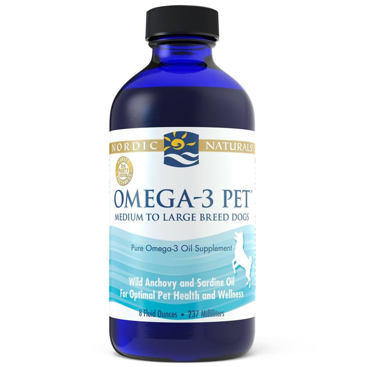 Omega-3 Pet, unflavored - 8 oz - 1518 mg Omega-3 per Teaspoon - Fish Oil for Medium to Large Dogs with EPA &amp; DHA - Promotes Heart, Skin, Coat, &amp; Immune Health