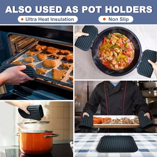 Silicone Trivets for Hot Pots and Pans - 446°F Heat Resistant Hot Pads for Kitchen Counter- 4 Pcs Multi-Purpose & Versatile Trivet Mat - Long-Lasting & Flexible Silicone Hot Pad(Black)