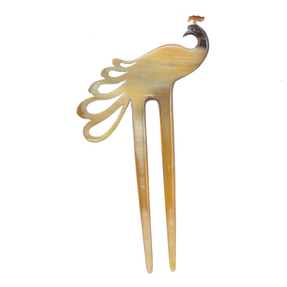 Light Shade Peacock Buffalo Horn Hair Fork, Hair Pin, Hair Pick Accessory Toy Handmade 6.3
