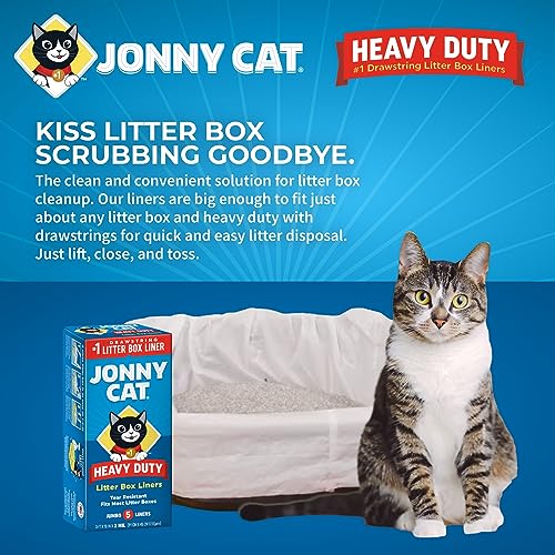 Jonny Cat Litter Box Liners: Heavy Duty - Tear &amp; Leak Resistant - Drawstring Close - Jumbo, 5 Count