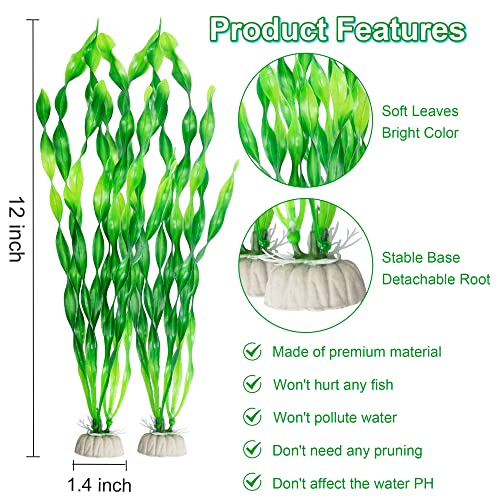 Artificial Seaweed Water Plants for Aquarium, Plastic Fish Tank Plant Decorations 10 PCS (Green)