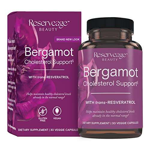 Reserveage Beauty, Bergamot Cholesterol Support with Resveratrol, Antioxidant Supplement for Cardiovascular Support &amp; Heart Health, Vegan, 30 Capsules (30 Servings)