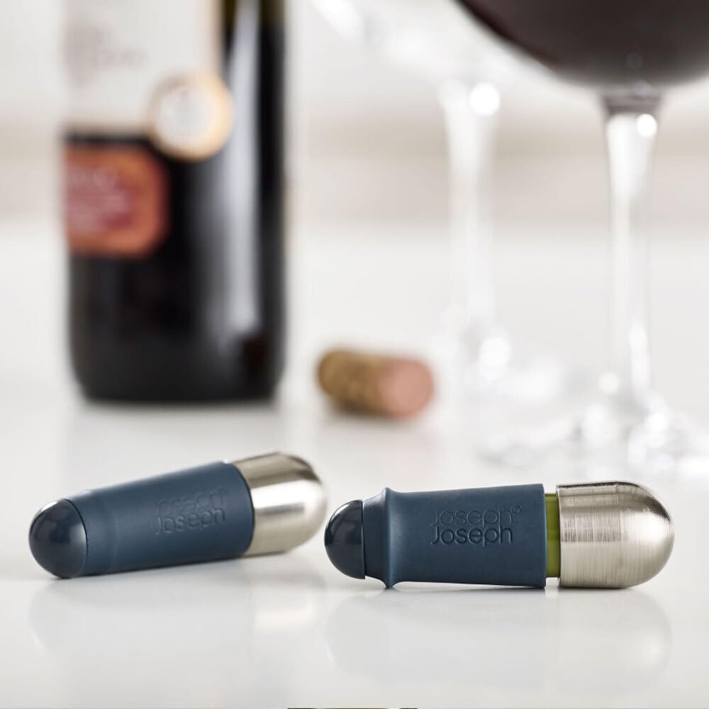BarWise Twist-Lock Wine Stoppers, 2-Piece, Blue