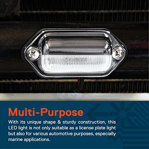 TRUE MODS 2pc Chrome Boat Trailer LED License Plate Lights [DOT FMVSS 108] [SAE L] [Surface Mount] [Waterproof] [12V DC] Universal Courtesy Step Tag Lamp for Auto Work Utility Flat Bed Semi Truck RV