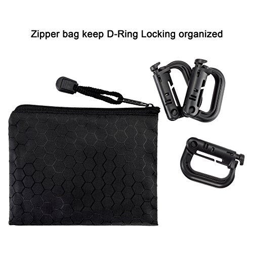 10 Pack Multipurpose D-Ring Grimlock Locking for Molle Webbing with Zippered Pouch