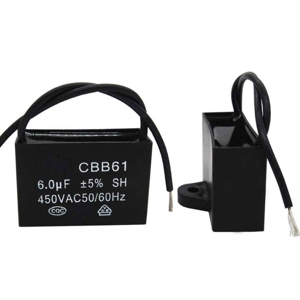 /2Pcs 450V AC 50/60Hz Run Capacitor 2-Wire Metallized Polypropylene Film Capacitors for Ceiling Fan Motor Start Run 6uf CBB61-6
