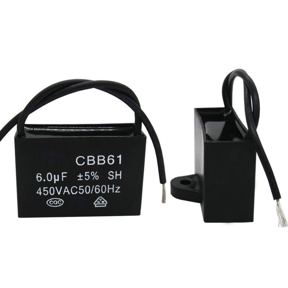 /2Pcs 450V AC 50/60Hz Run Capacitor 2-Wire Metallized Polypropylene Film Capacitors for Ceiling Fan Motor Start Run 6uf CBB61-6