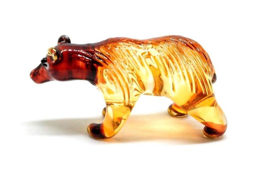 Handmade Mini 2 Blown Glass Brown Bear Figurines Figure