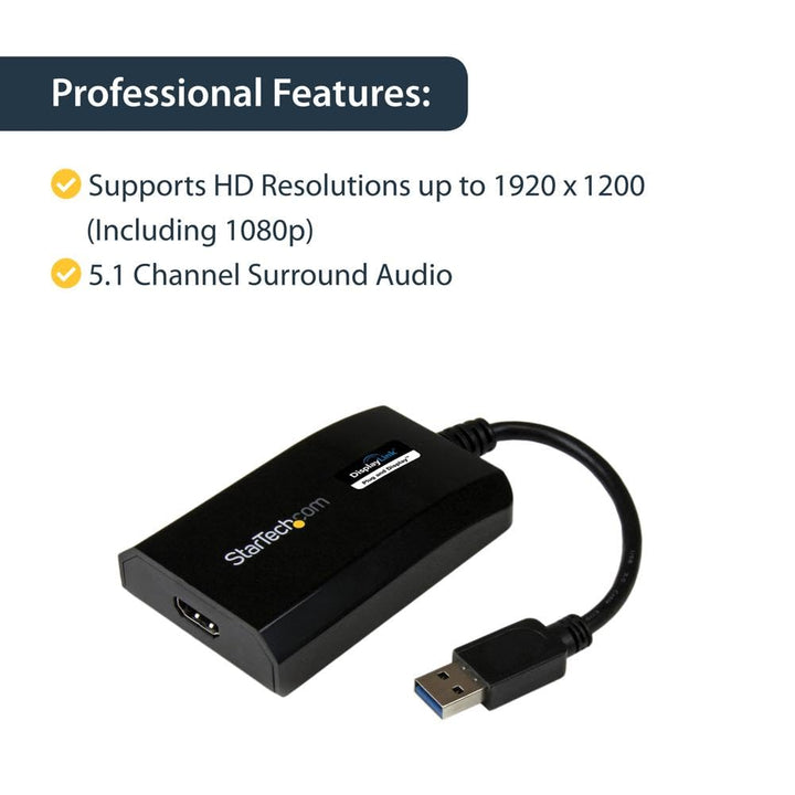 USB 3.0 to HDMI Adapter - DisplayLink Certified - 1080p (1920x1200) - USB Type-A to HDMI Display Adapter Converter for Monitor - External Video &amp; Graphics Card - Windows/Mac (USB32HDPRO)