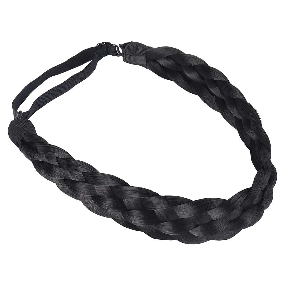 Elastic Synthetic Chunky Hair Braid 5 Strands Braids Hair Headbands Plaited Braided Headband (Jet Black)