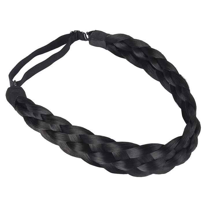 Elastic Synthetic Chunky Hair Braid 5 Strands Braids Hair Headbands Plaited Braided Headband (Jet Black)