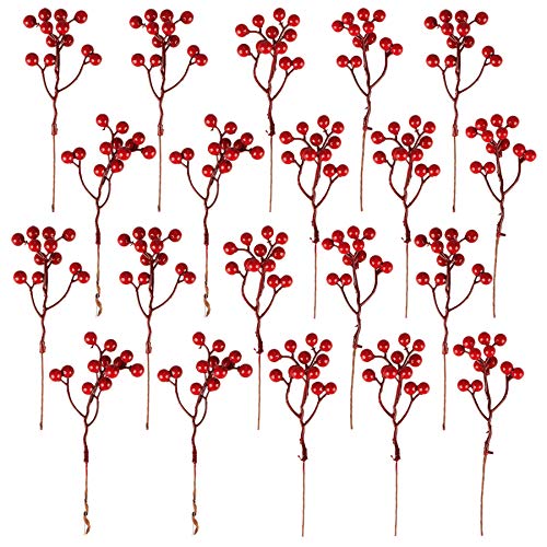 20 Pack 7 Inch Burgundy Red Berry Picks for Christmas Tree Branches Decorations for Home Holly Berries for Crafts Winter Holiday Wedding Decor