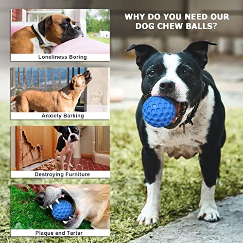 Dog Squeaky Balls, Dog Toys for Aggressive Chewers Large/Medium Breed, Durable Tough Chew Toys for Aggressive Chewers, Natural Rubber Dog Balls Interactive Toys (Blue)
