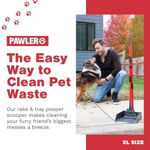Pooper Scooper for Large Dogs, Small Dogs and Horses, Metal Poop Scooper Set with Long Handle Rake and Tray for Yard, Grass, Dirt or Gravel, Heavy Duty Aluminum Poop Picker Upper