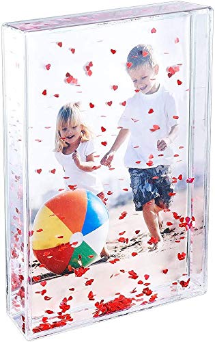 Glitter Heart Picture Frames Gift Acrylic Snow Globe Fathers Picture Frame Photo Frame Friends Family Gifts (4x6 Heart)