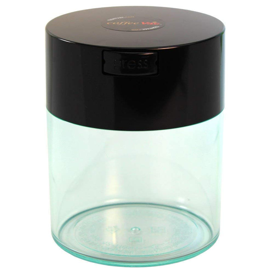 Coffeevac 1/2 LB – Patented Airtight Container | Multi-use Vacuum Container Works as Smell Proof Containers for Ground Coffee and Coffee Bean Containers. Black Cap and Clear Body