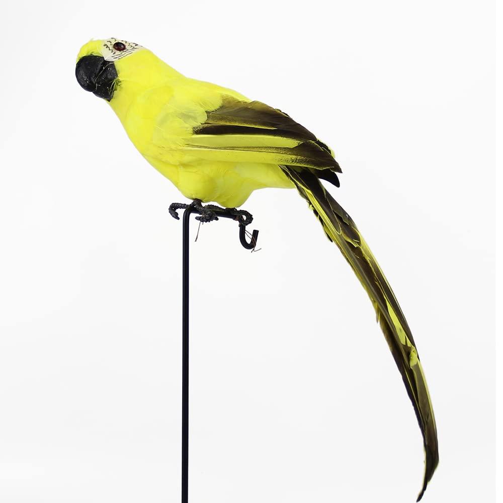 Large Artificial Feathered Parrot Macaw 17.8inch/45cm Artificial Simulation Foam Parrot Bird for Shoulder Decoration Costume Ornament Modern Home Garden Party Decor (Yellow)