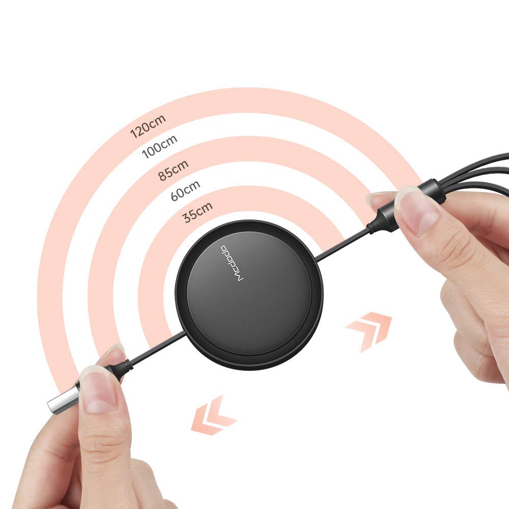 3 in 1 Retractable Flat Cable Adjustable Length Universal Multiple USB Charging Cord Adapter iOS/Type-C/Micro Compatible with Cell Phones Tablets and More (Charging Only) (4FT/1.2M, Black)