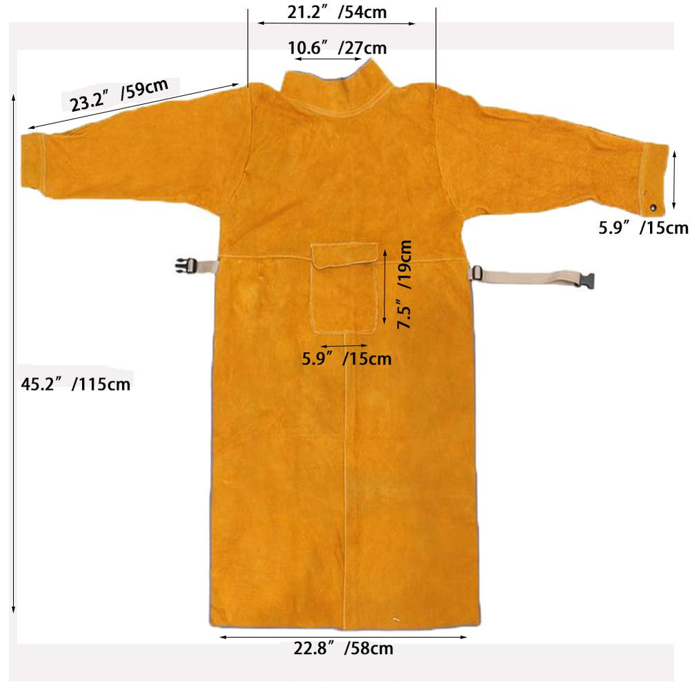 Leather Welding Apron with Sleeve,Heavy Duty Welding Jacket,Heat Flame Resistant Weld Coat for Men Women,L