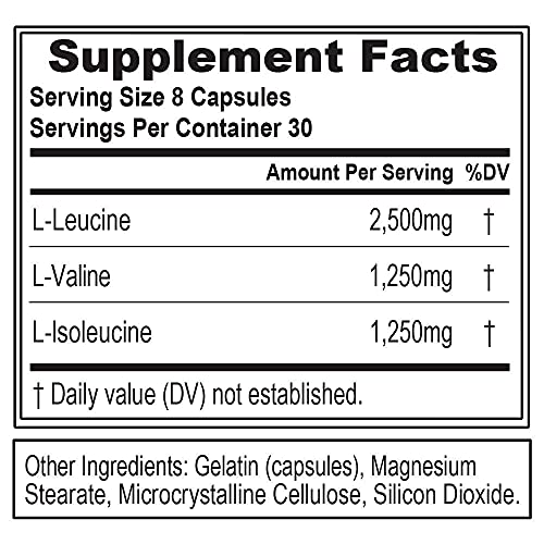 BCAAs Amino Acids Supplement for Men - EVL 2:1:1 5g BCAA Capsules for Post Workout Recovery and Lean Muscle Builder for Men - BCAA5000 Branched Chain Amino Acids Nutritional Supplement - 30 Servings