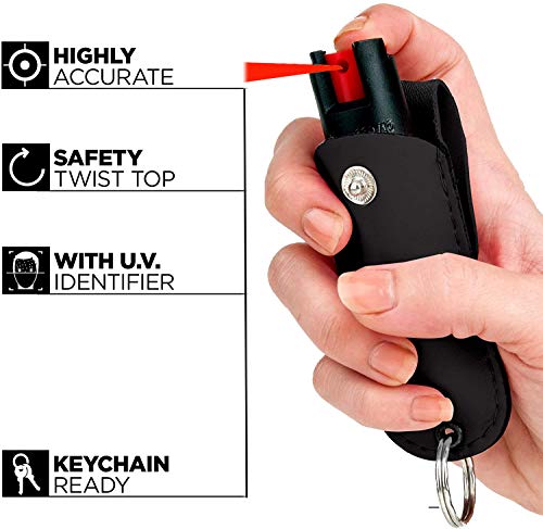 Self Defense Pepper Spray - 1/2 oz Compact Size Maximum Strength Police Grade Formula Best Self Defense Tool for Women W/Leather Pouch Keychain (Pink)