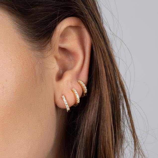 Me&amp;Hz 14K Gold Huggie Hoop Earrings Pave CZ Cubic Zirconia Small Gold Hoop Earrings for Women Cartilage Dainty Round Hoops Hypoallergenic Lightweight