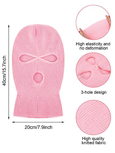 SATINIOR 3 Holes Ski Mask Full Face Cover Outdoor Balaclava Winter Knitted Neck Gaiter for Halloween Sports Cycling(Medium,Pure Pink)