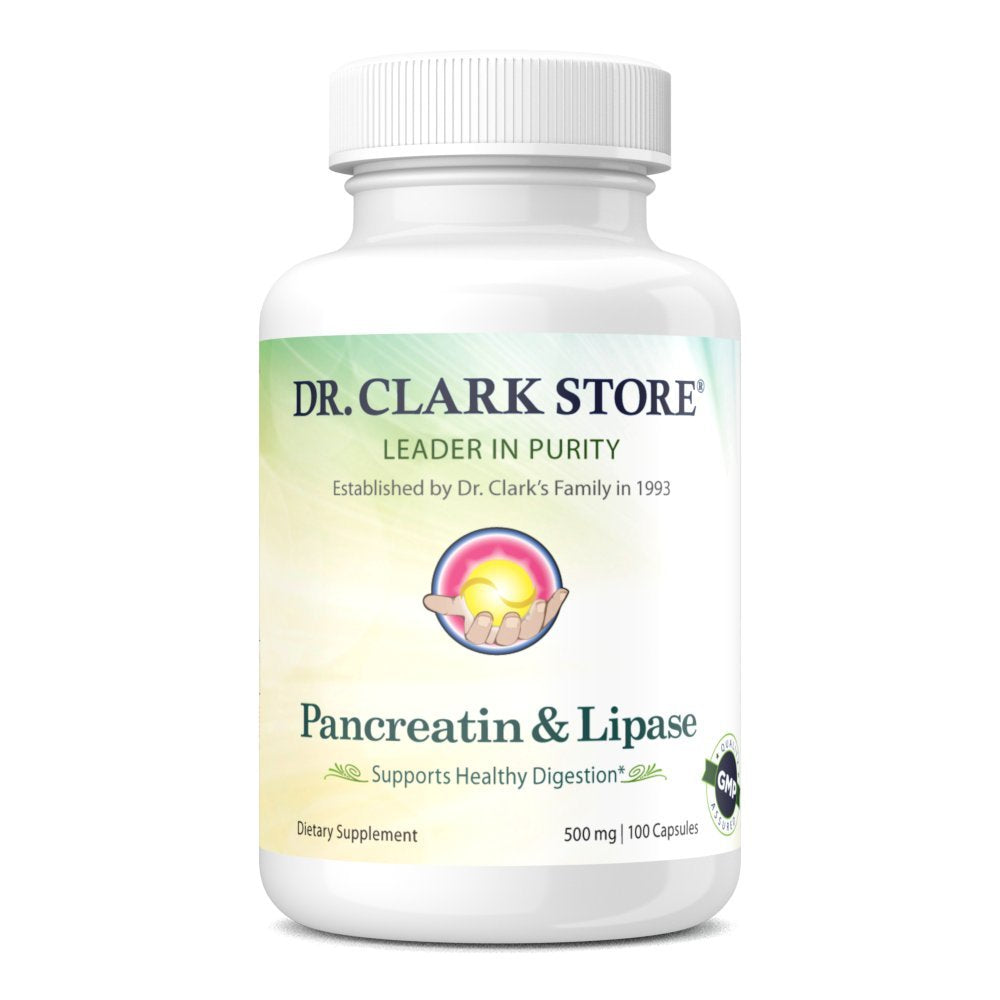Dr. Clark Pancreatin and Lipase Enzyme Supplement, 500mg, 100 Gelatin Capsules