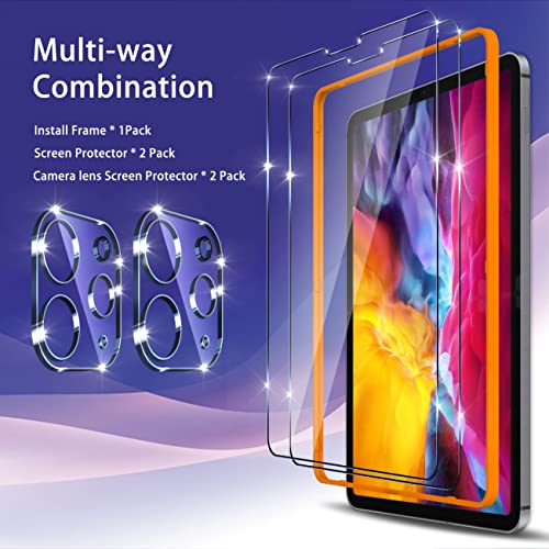 [2+2+1 Pack] Compatible with iPad Pro 12.9 2022 6th &amp; 2021 5th &amp; 2020 4th Screen Protector Tempered Glass and Camera Lens Protector, Compatible with Face ID &amp; Apple Pencil